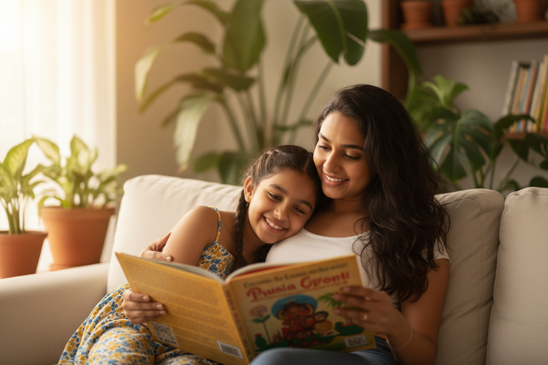Mother and child reading together
